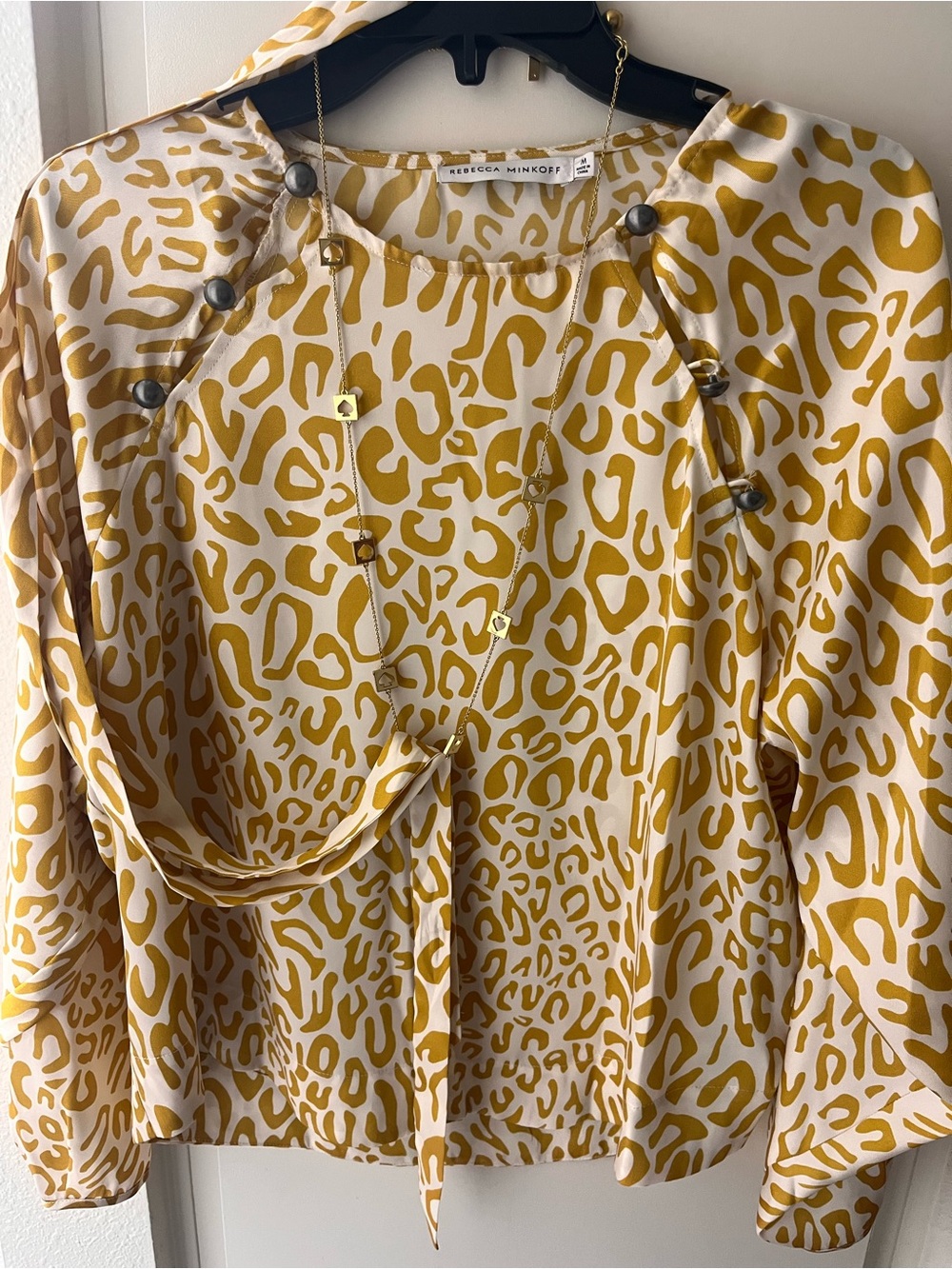 Rebecca Minkoff Mustard Animal Print Long-Sleeve Blouse Size M Gorgeous